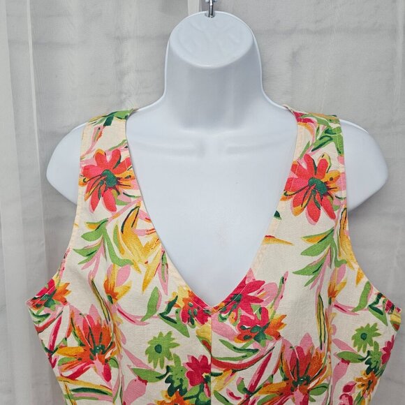 J. Crew Pink Green Floral Tropical Tank Linen Blend Beach Boho 12 - Picture 2 of 13